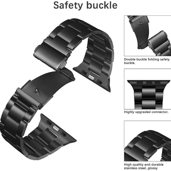 Black Stainless Steel Apple Watch iwatch Band 45mm - Picture 3 of 10